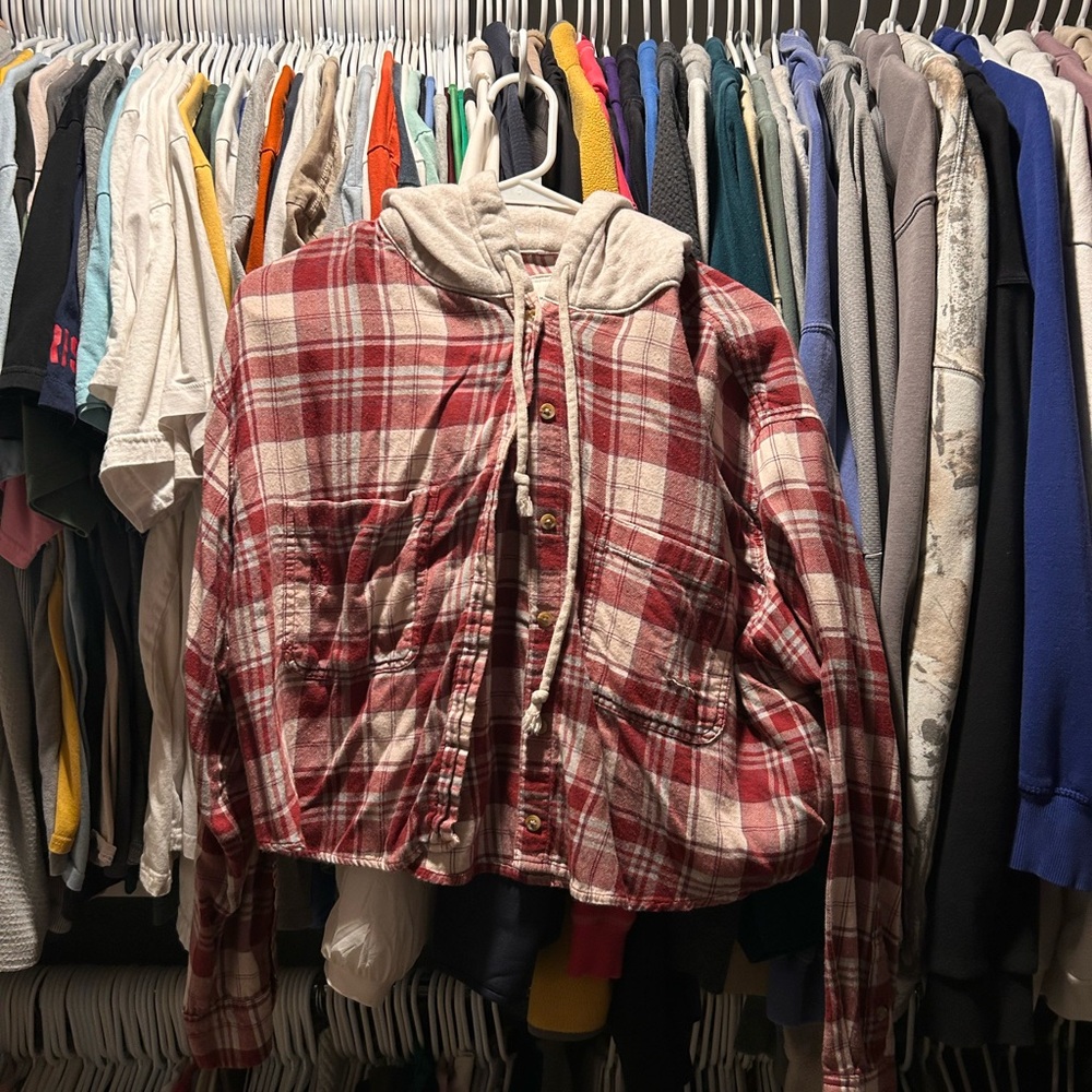 American Eagle Plaid Cropped Hoodie